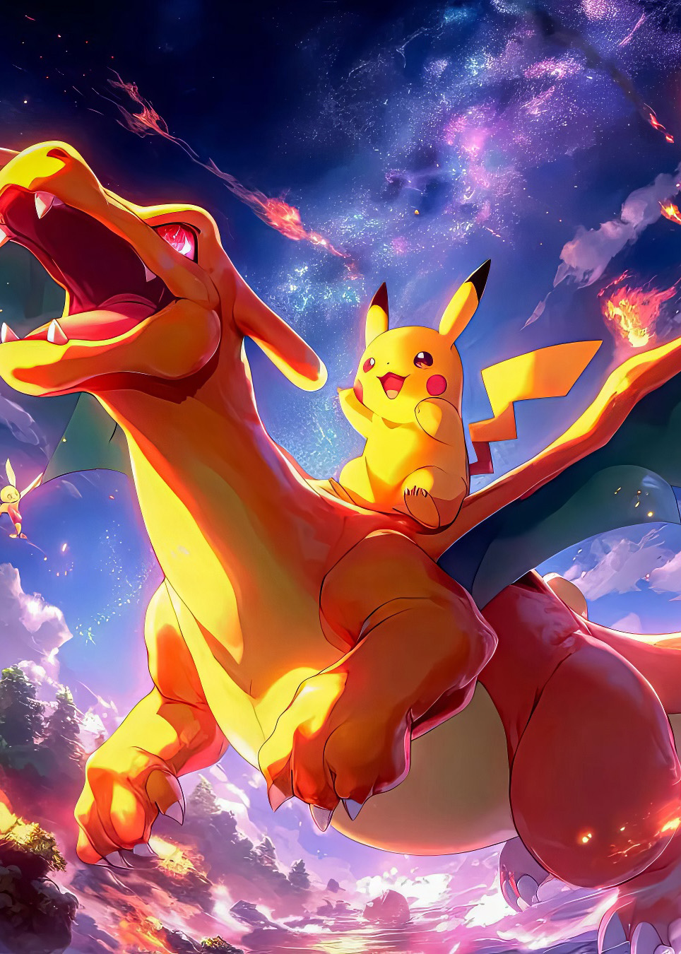 Hliníkový obraz na zdi - Charizard + Pikachu